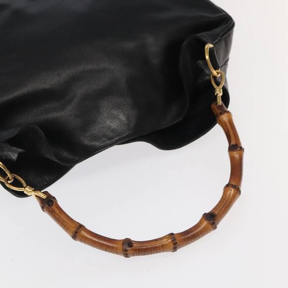 GUCCI Bamboo Hand Bag Leather Black Gold 001 1781 001 1781 - Picture 7 of 16